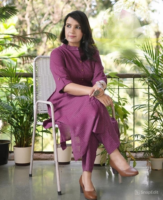 Cotton A-Line Kurti Co-Ord Set with Ankle Length Palazzo & Kantha Work