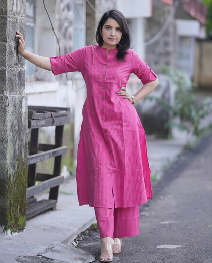 Cotton A-Line Kurti Co-Ord Set with Ankle Length Palazzo & Kantha Work