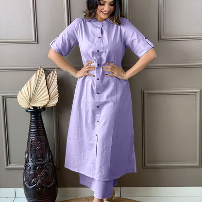 Cotton A-Line Kurti Co-Ord Set with Ankle Length Palazzo & Kantha Work