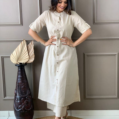 Cotton A-Line Kurti Co-Ord Set with Ankle Length Palazzo & Kantha Work