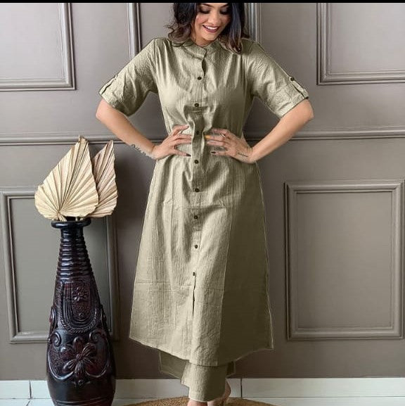 Cotton A-Line Kurti Co-Ord Set with Ankle Length Palazzo & Kantha Work