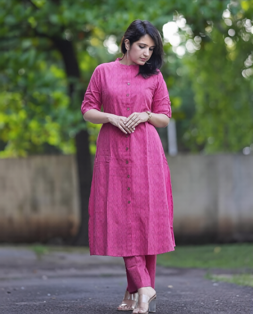 Cotton A-Line Kurti Co-Ord Set with Ankle Length Palazzo & Kantha Work