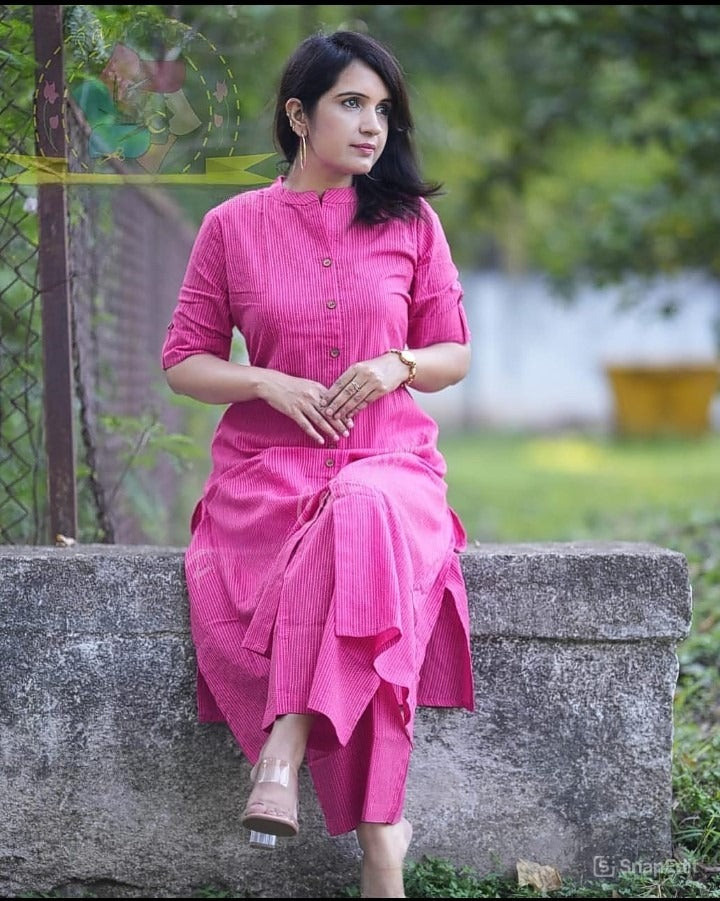 Cotton A-Line Kurti Co-Ord Set with Ankle Length Palazzo & Kantha Work