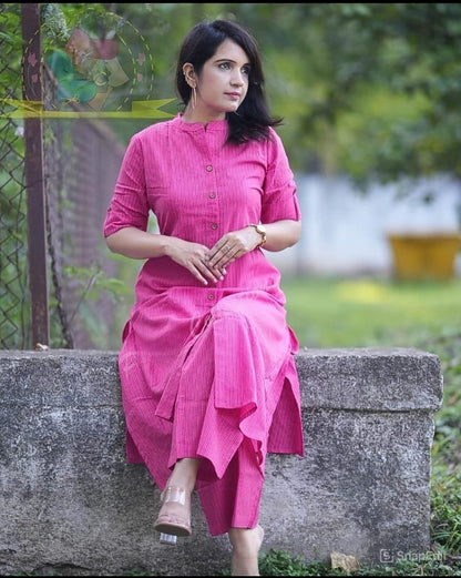Cotton A-Line Kurti Co-Ord Set with Ankle Length Palazzo & Kantha Work
