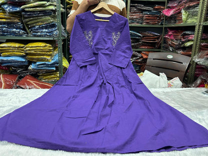 Cotton A-Line Kurti Palazzo Co-ord Set with Moti & Aari Work