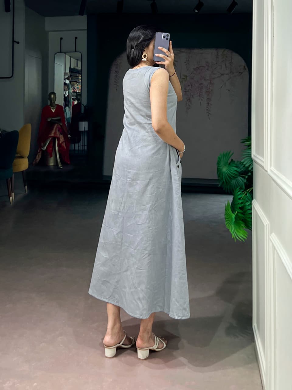 Cotton A-Line Kurti with Wooden Button | 48 Inch