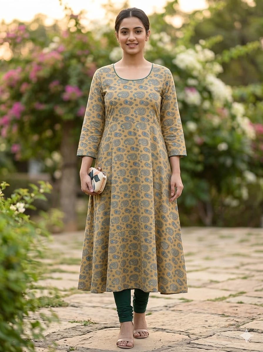 Cotton Anarkali Floral Print Kurta for Women
