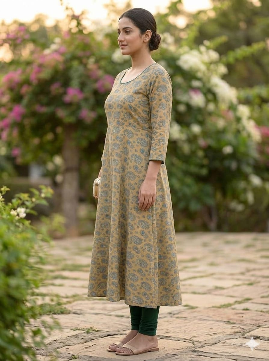 Cotton Anarkali Floral Print Kurta for Women