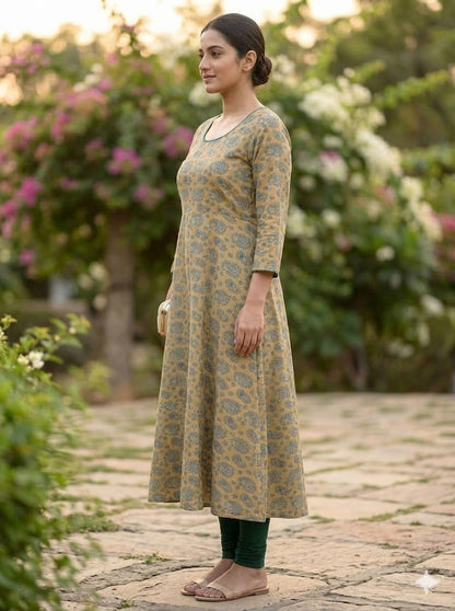 Cotton Anarkali Floral Print Kurta for Women