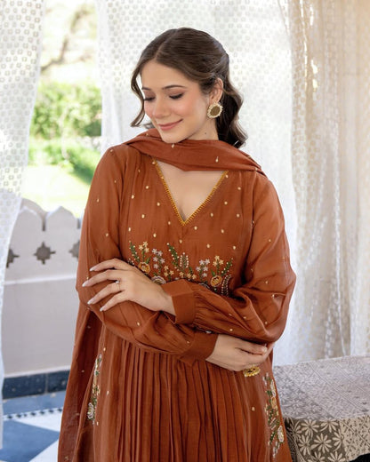 Cotton Anarkali Kurta Set with Pant & Cutwork Dupatta