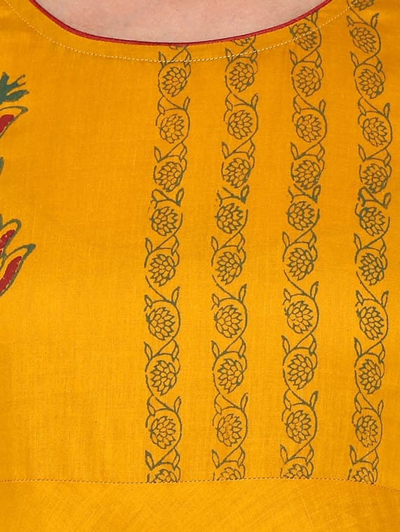 Cotton Anarkali Kurta with Round Neck & 3/4 Sleeves