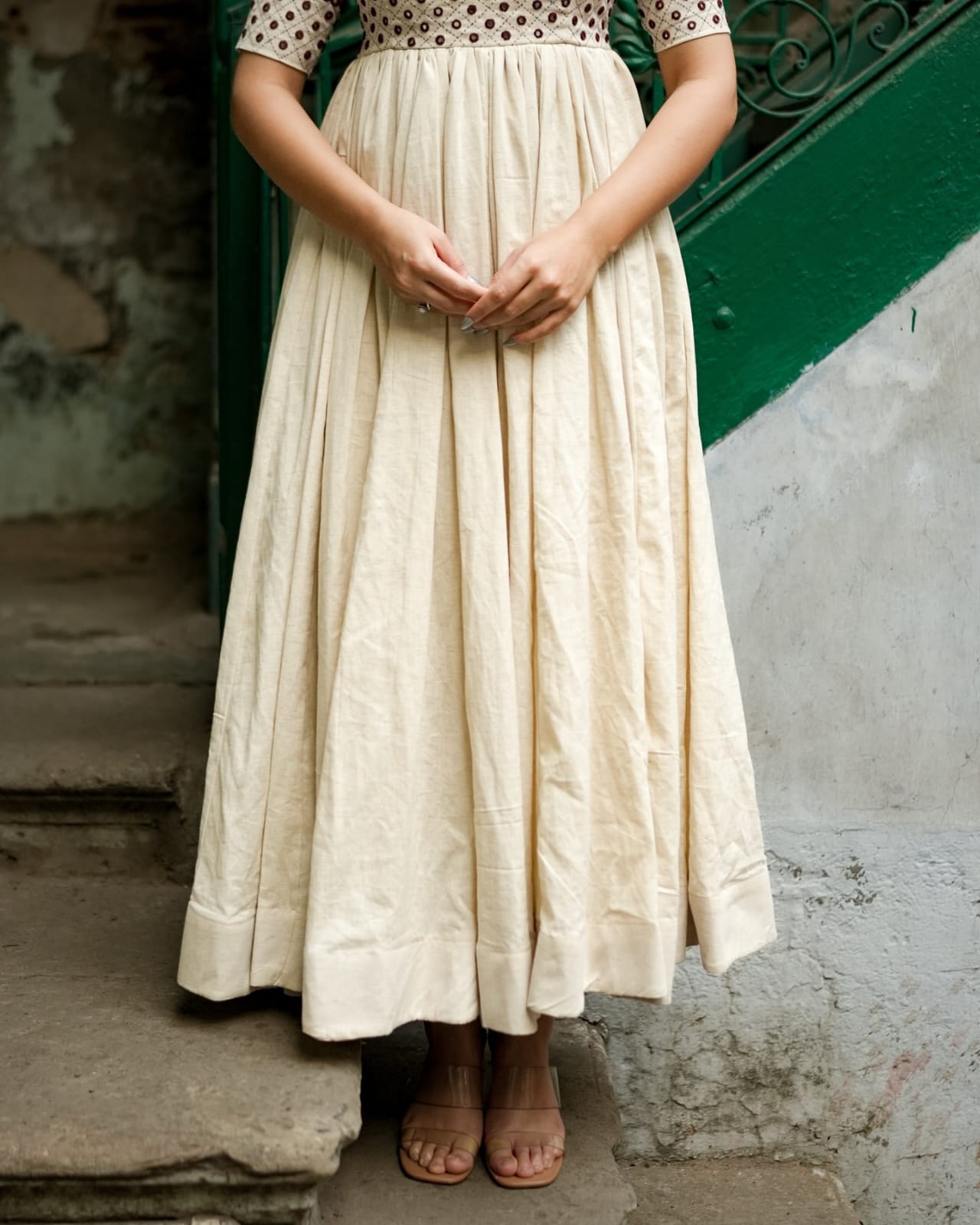 Cotton Anarkali Kurti Set with Mirror Embroidery & Dori Latkan