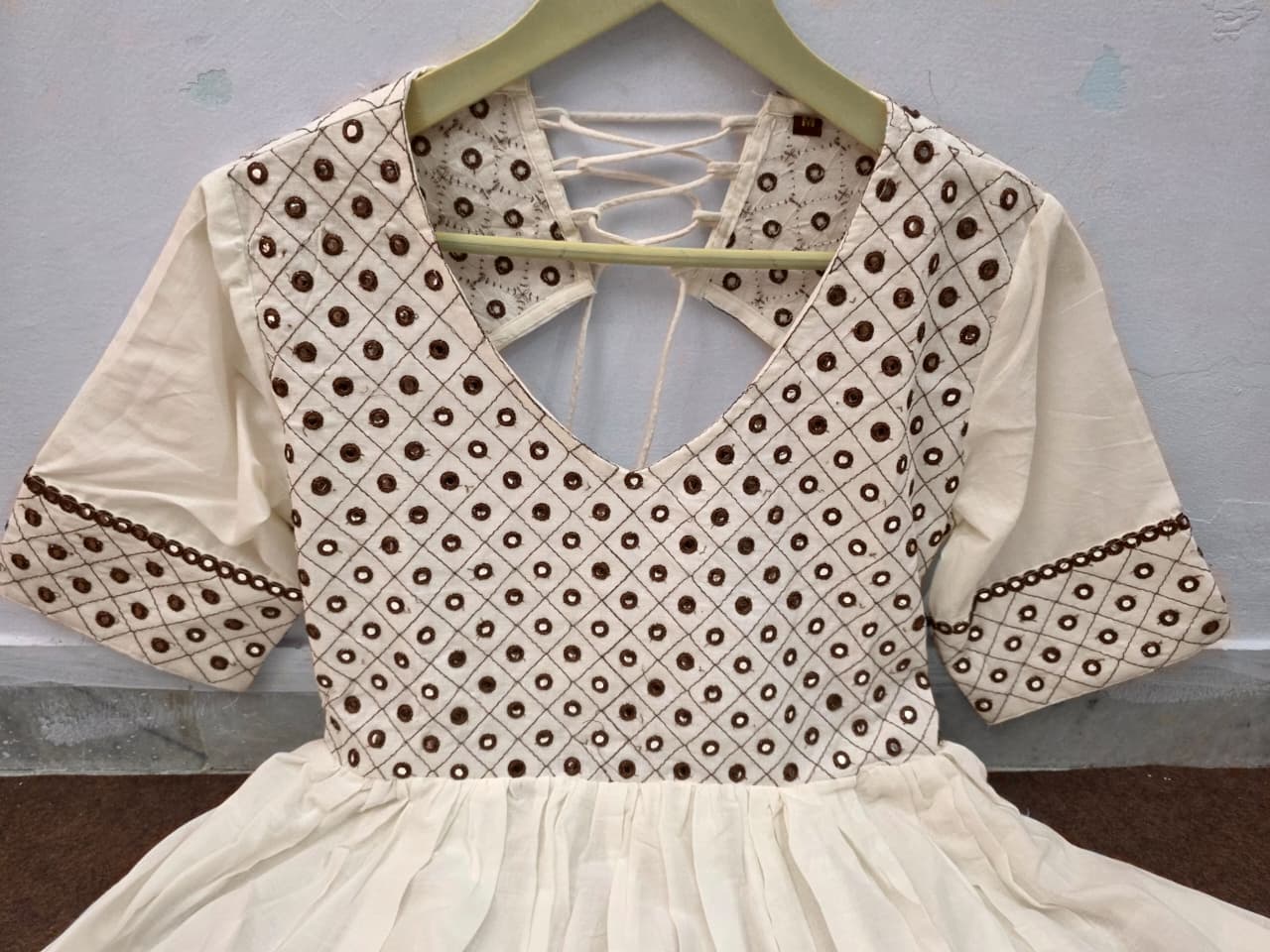 Cotton Anarkali Kurti Set with Mirror Embroidery & Dori Latkan