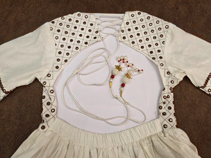 Cotton Anarkali Kurti Set with Mirror Embroidery & Dori Latkan