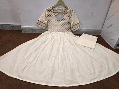 Cotton Anarkali Kurti Set with Mirror Embroidery & Dori Latkan