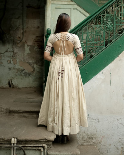 Cotton Anarkali Kurti Set with Mirror Embroidery & Dori Latkan