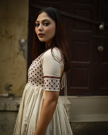 Cotton Anarkali Kurti Set with Mirror Embroidery & Dori Latkan