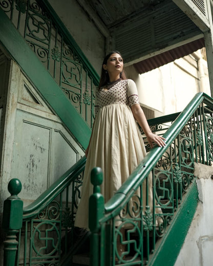 Cotton Anarkali Kurti Set with Mirror Embroidery & Dori Latkan