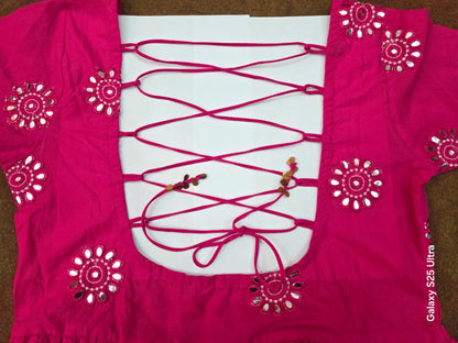 Cotton Anarkali Suit Set with Mirror Embroidery Work