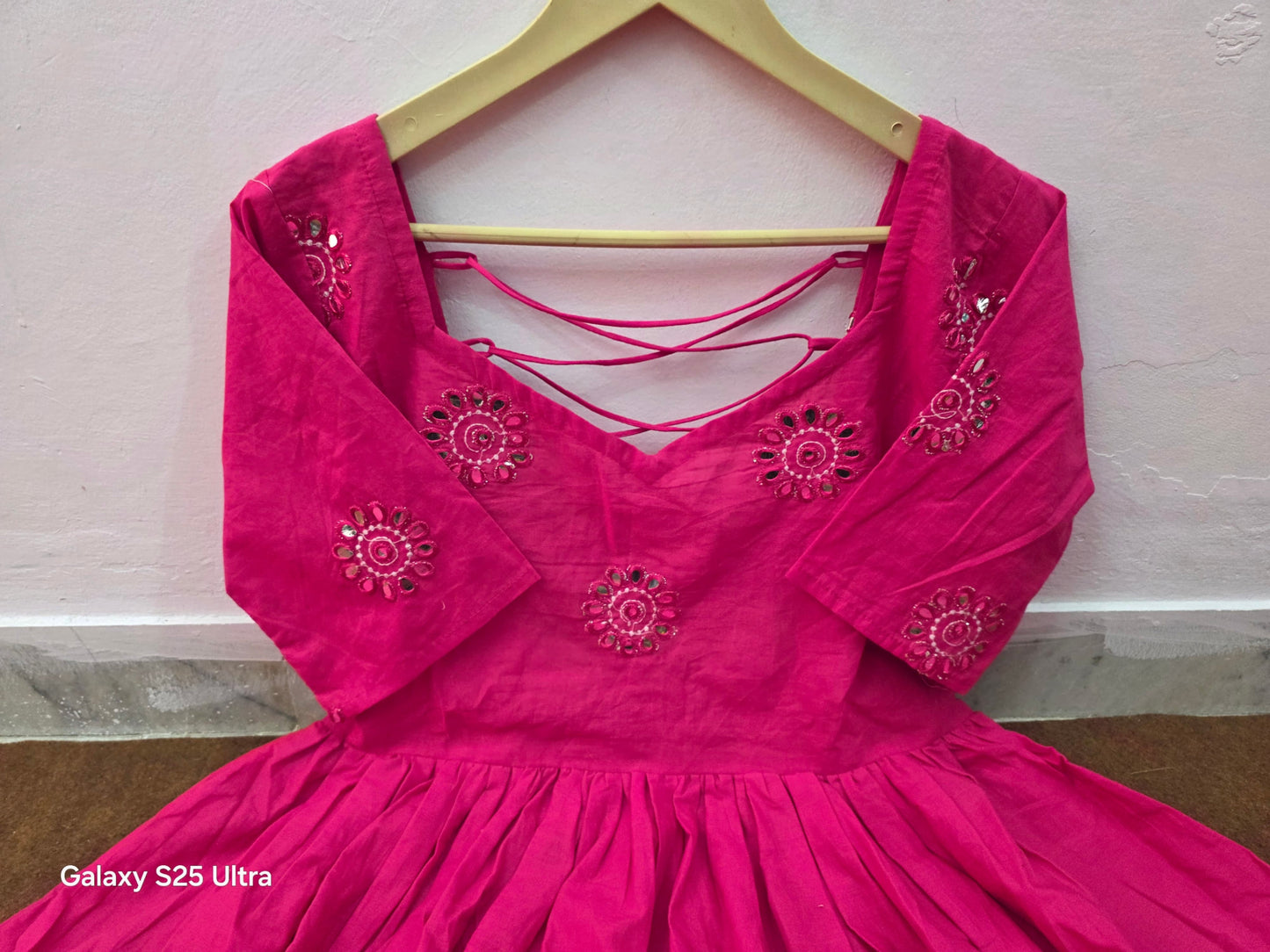 Cotton Anarkali Suit Set with Mirror Embroidery Work