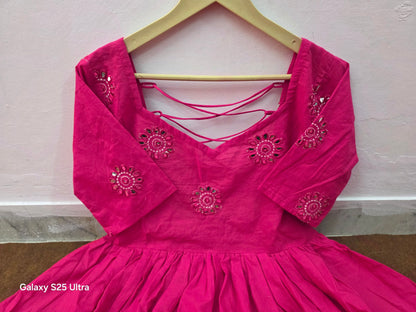 Cotton Anarkali Suit Set with Mirror Embroidery Work