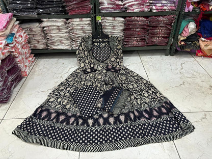 Cotton Angrakha Anarkali Kurti Set with Tagai & Kardhana Work, Printed Malmal Dupatta – 3 Piece Suit Set