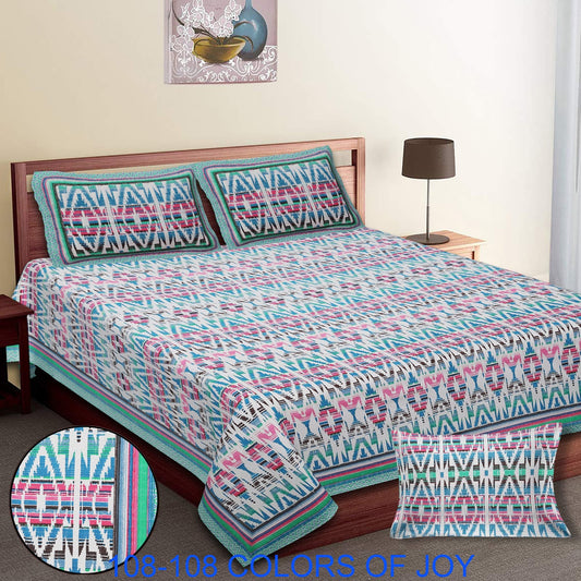 Cotton Autoloom Bedsheet 108x108 Inches with 2 Zipper Pillow Covers