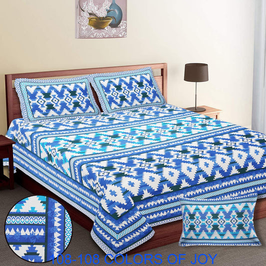 Cotton Autoloom Bedsheet 108x108 Inches with 2 Zipper Pillow Covers