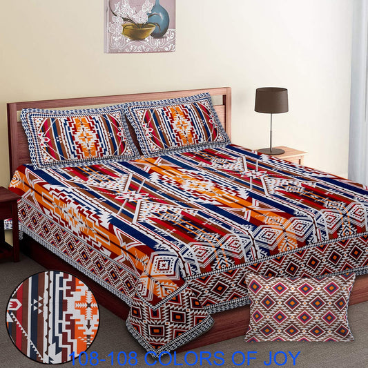 Cotton Autoloom Bedsheet 108x108 Inches with 2 Zipper Pillow Covers