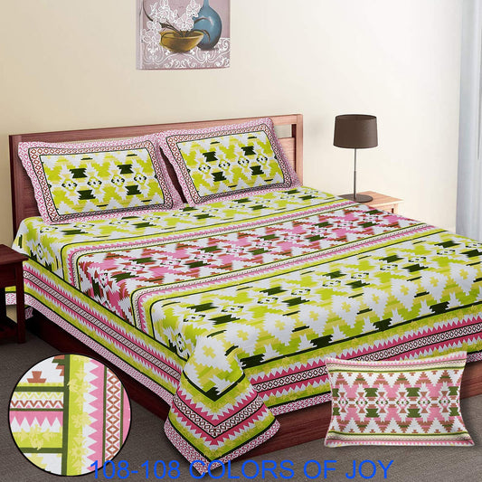 Cotton Autoloom Bedsheet 108x108 Inches with 2 Zipper Pillow Covers