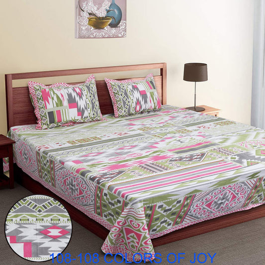 Cotton Autoloom Bedsheet 108x108 Inches with 2 Zipper Pillow Covers