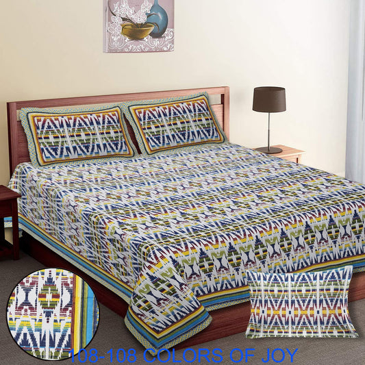 Cotton Autoloom Bedsheet 108x108 Inches with 2 Zipper Pillow Covers