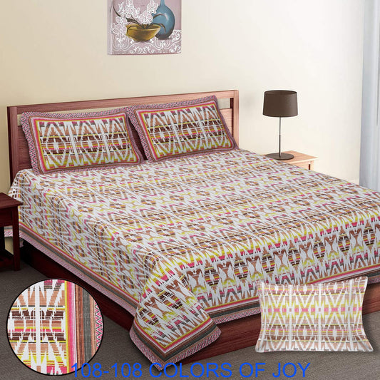 Cotton Autoloom Bedsheet 108x108 Inches with 2 Zipper Pillow Covers