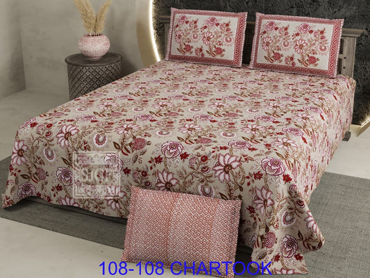 Cotton Autoloom Bedsheet Set 108x108 with 2 Flap Pillow Covers