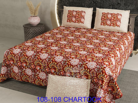 Cotton Autoloom Bedsheet Set 108x108 with 2 Flap Pillow Covers