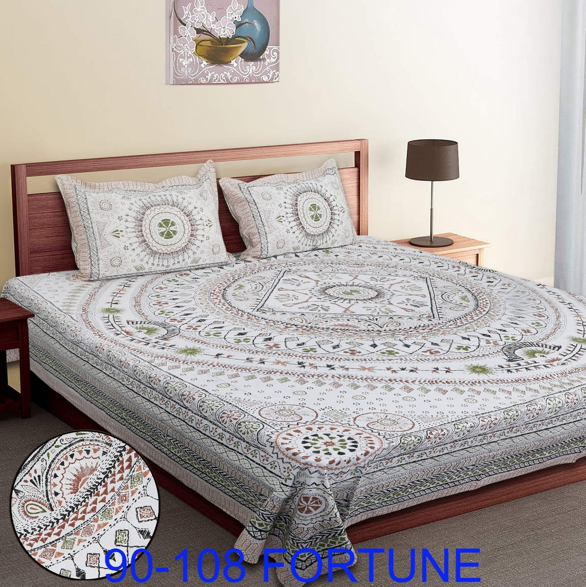 Cotton Autoloom Bedsheet with 2 Chain Pillow Covers – 90×108 Inch