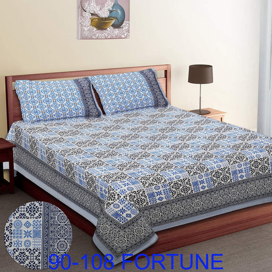 Cotton Autoloom Bedsheet with 2 Chain Pillow Covers – 90×108 Inch