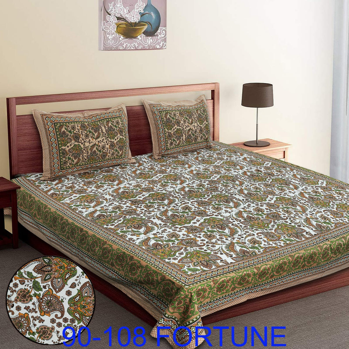 Cotton Autoloom Bedsheet with 2 Chain Pillow Covers – 90×108 Inch