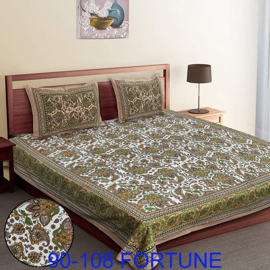 Cotton Autoloom Bedsheet with 2 Chain Pillow Covers – 90×108 Inch