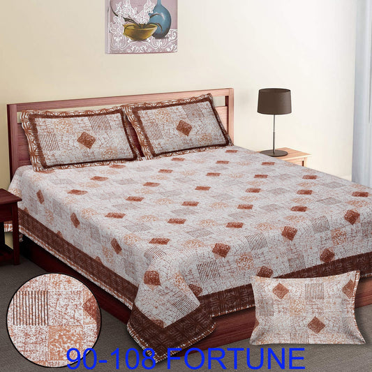Cotton Autoloom Bedsheet with 2 Chain Pillow Covers – 90×108 Inch