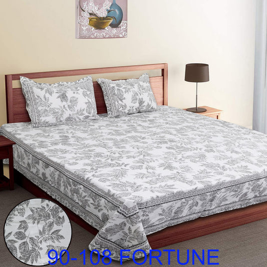 Cotton Autoloom Bedsheet with 2 Chain Pillow Covers – 90×108 Inch
