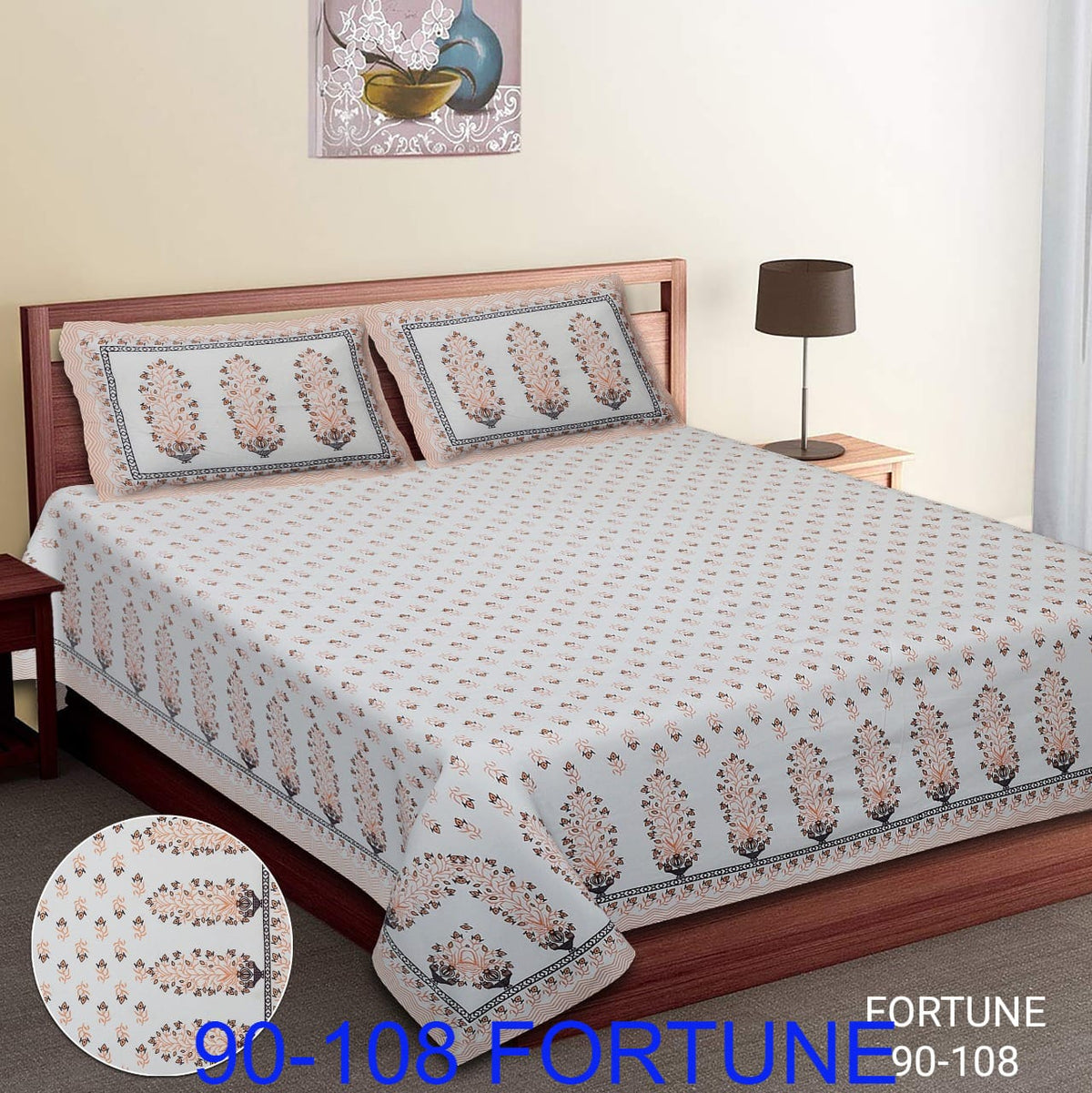 Cotton Autoloom Bedsheet with 2 Chain Pillow Covers – 90×108 Inch