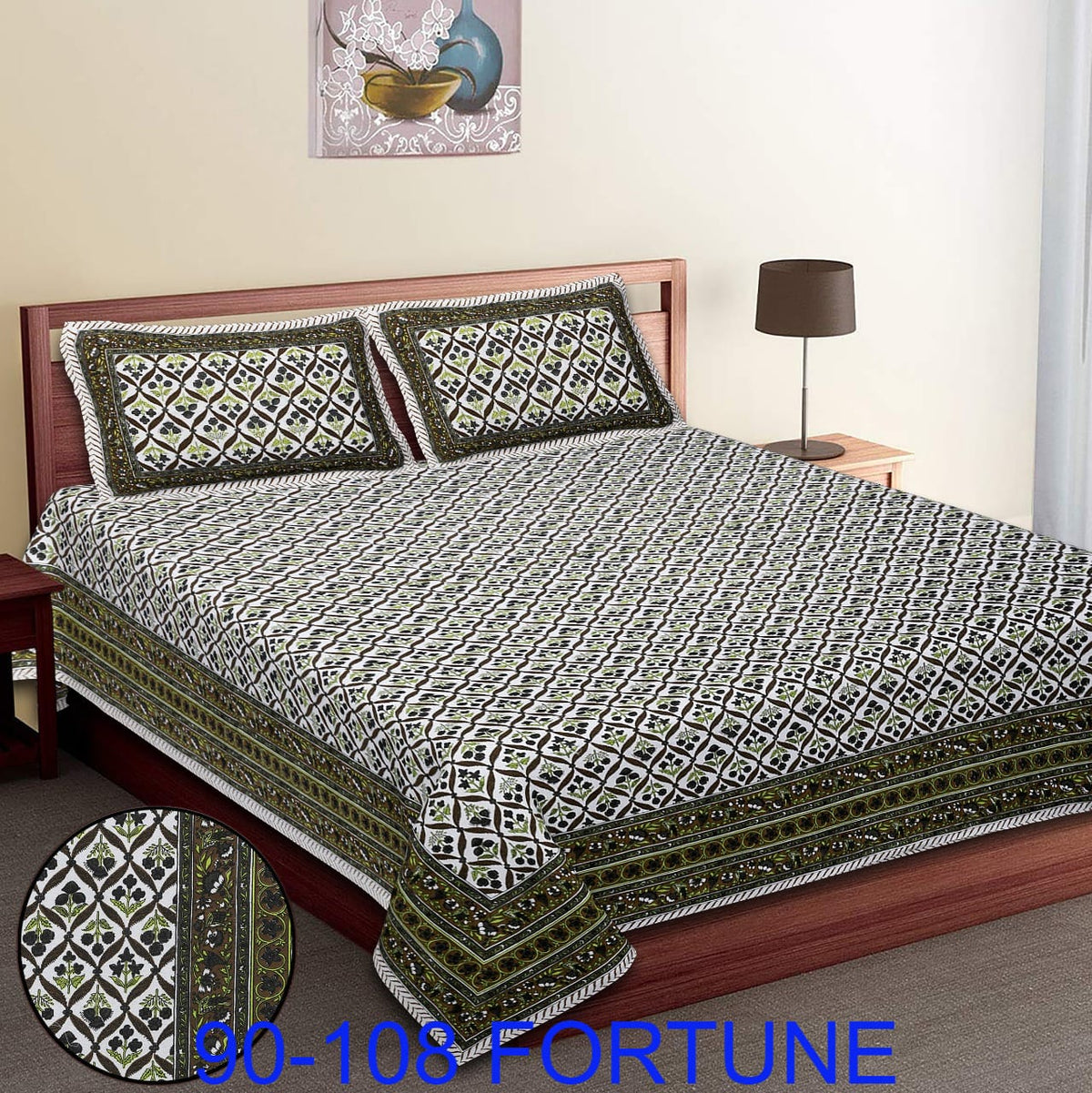 Cotton Autoloom Bedsheet with 2 Chain Pillow Covers – 90×108 Inch