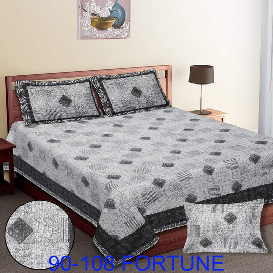 Cotton Autoloom Bedsheet with 2 Chain Pillow Covers – 90×108 Inch