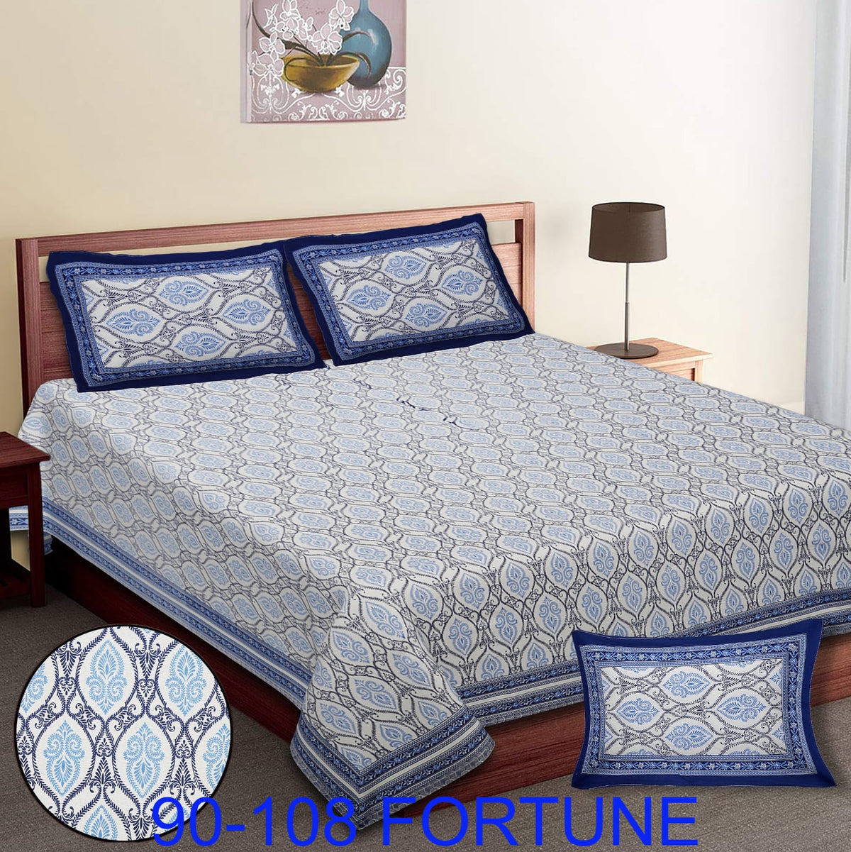 Cotton Autoloom Bedsheet with 2 Chain Pillow Covers – 90×108 Inch
