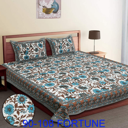 Cotton Autoloom Bedsheet with 2 Chain Pillow Covers – 90×108 Inch