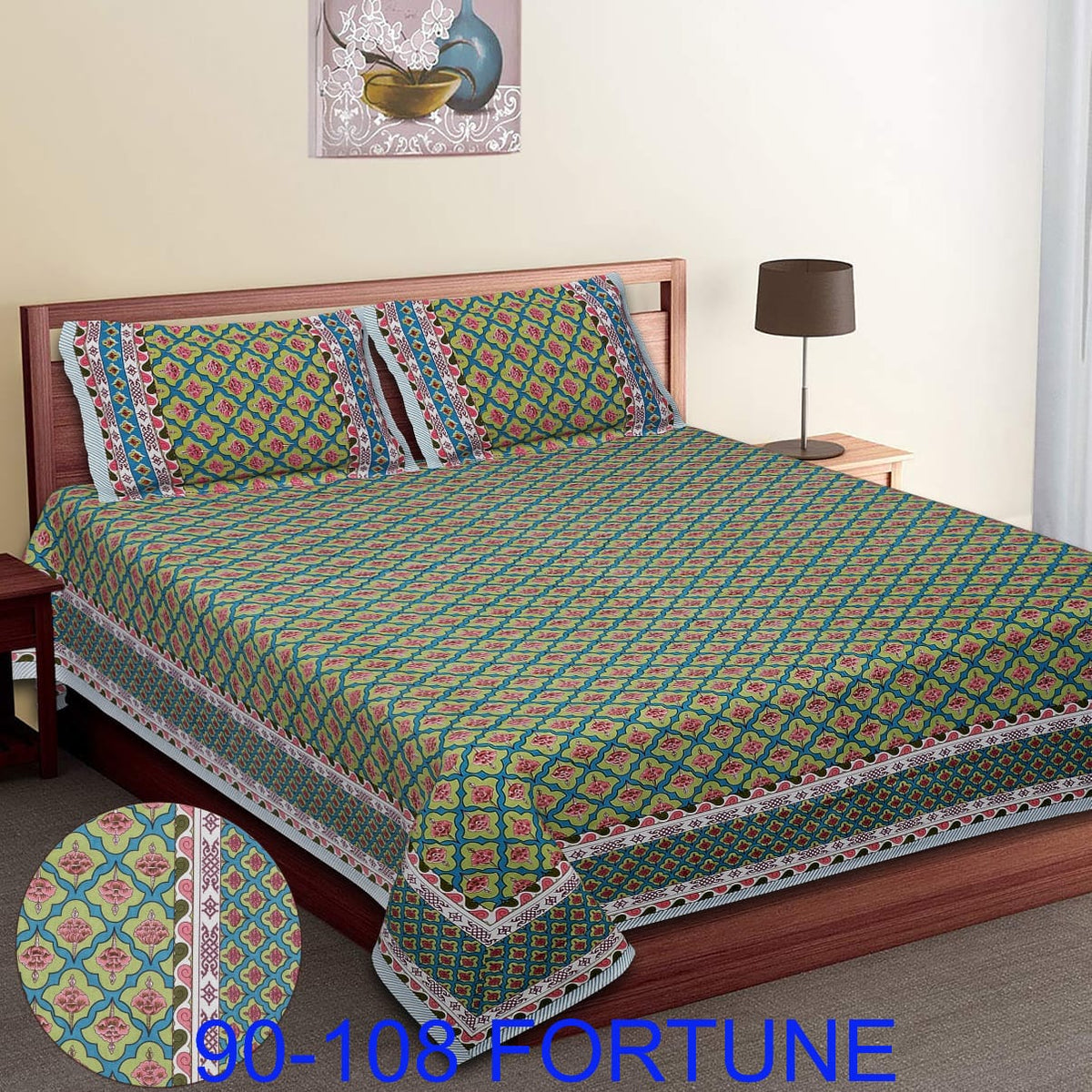 Cotton Autoloom Bedsheet with 2 Chain Pillow Covers – 90×108 Inch