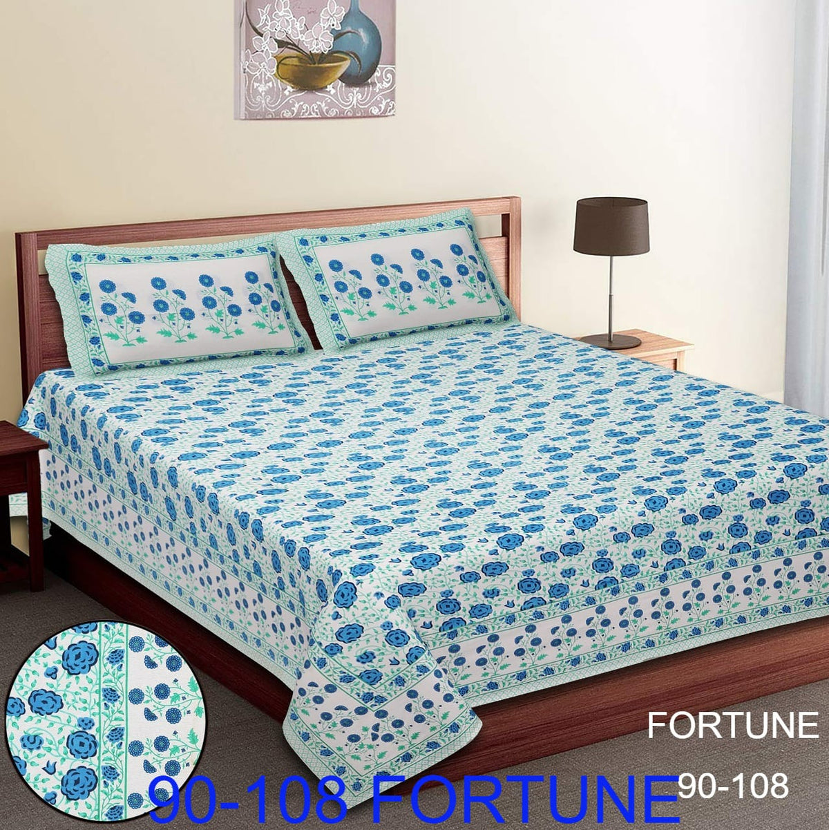 Cotton Autoloom Bedsheet with 2 Chain Pillow Covers – 90×108 Inch