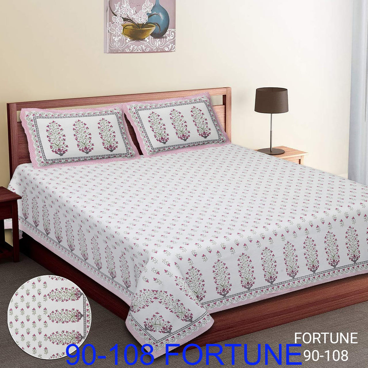 Cotton Autoloom Bedsheet with 2 Chain Pillow Covers – 90×108 Inch