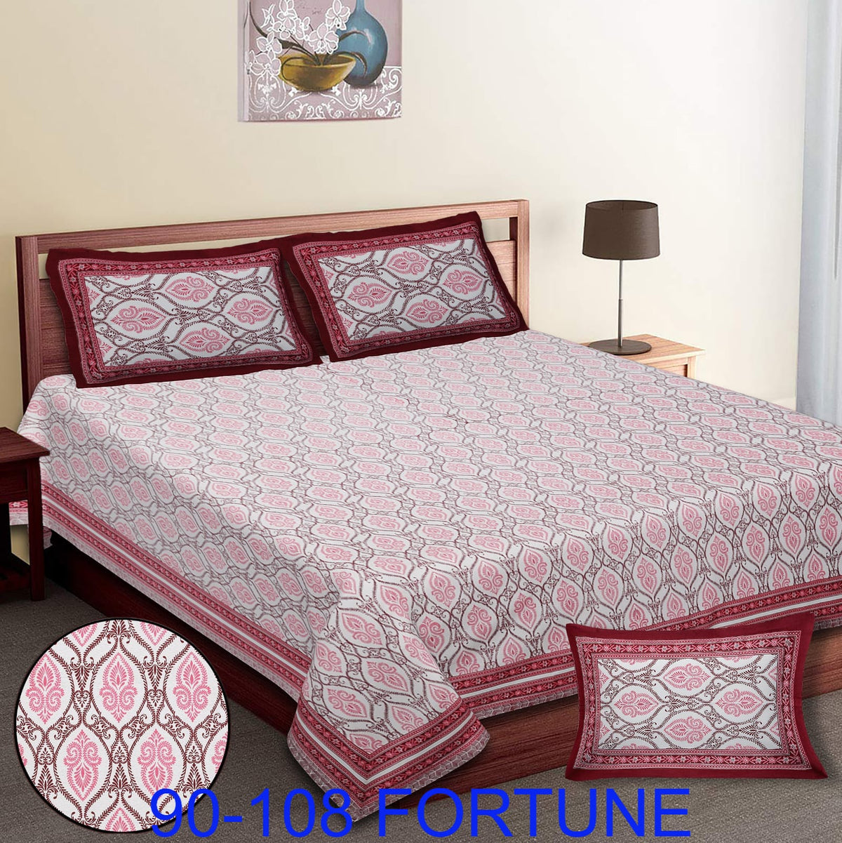 Cotton Autoloom Bedsheet with 2 Chain Pillow Covers – 90×108 Inch